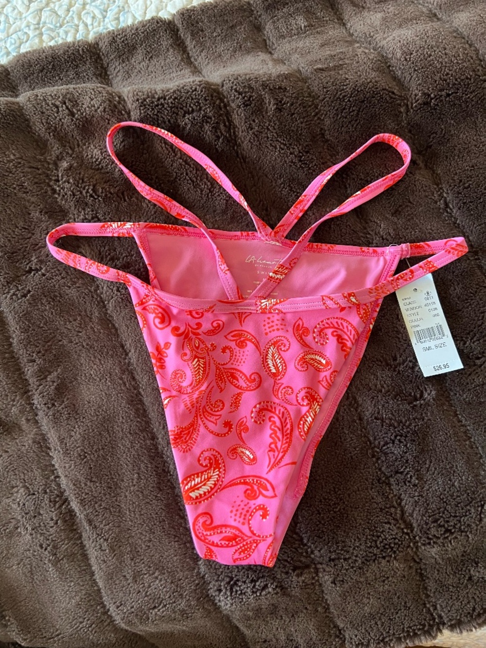 PacSun LA Hearts Pink Paisley Strappy Bikini Bottom Size S NWT